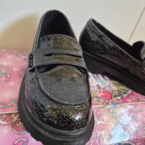 Girls Art Class Black Glitter Loafers Shoes Casual Dress Penny 6.5 Sparkle